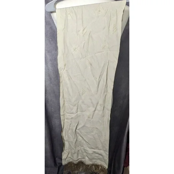 Vintage Donna Livingston Silk Beige Geometric Textured Scarf With Fringe